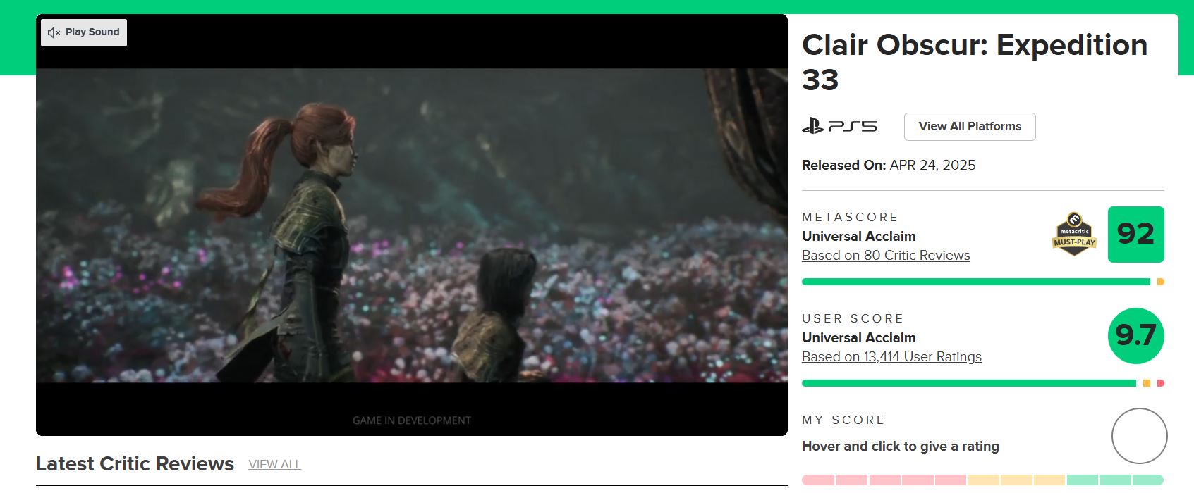 Clair Obscur: Expedition 33 es juego mejor calificado de 2025