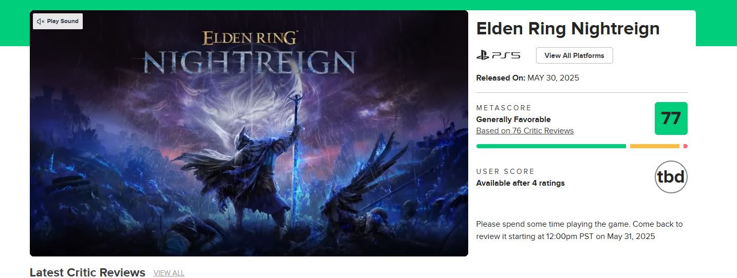 Calificación ELDEN RING NIGHTREIGN en Metacritic