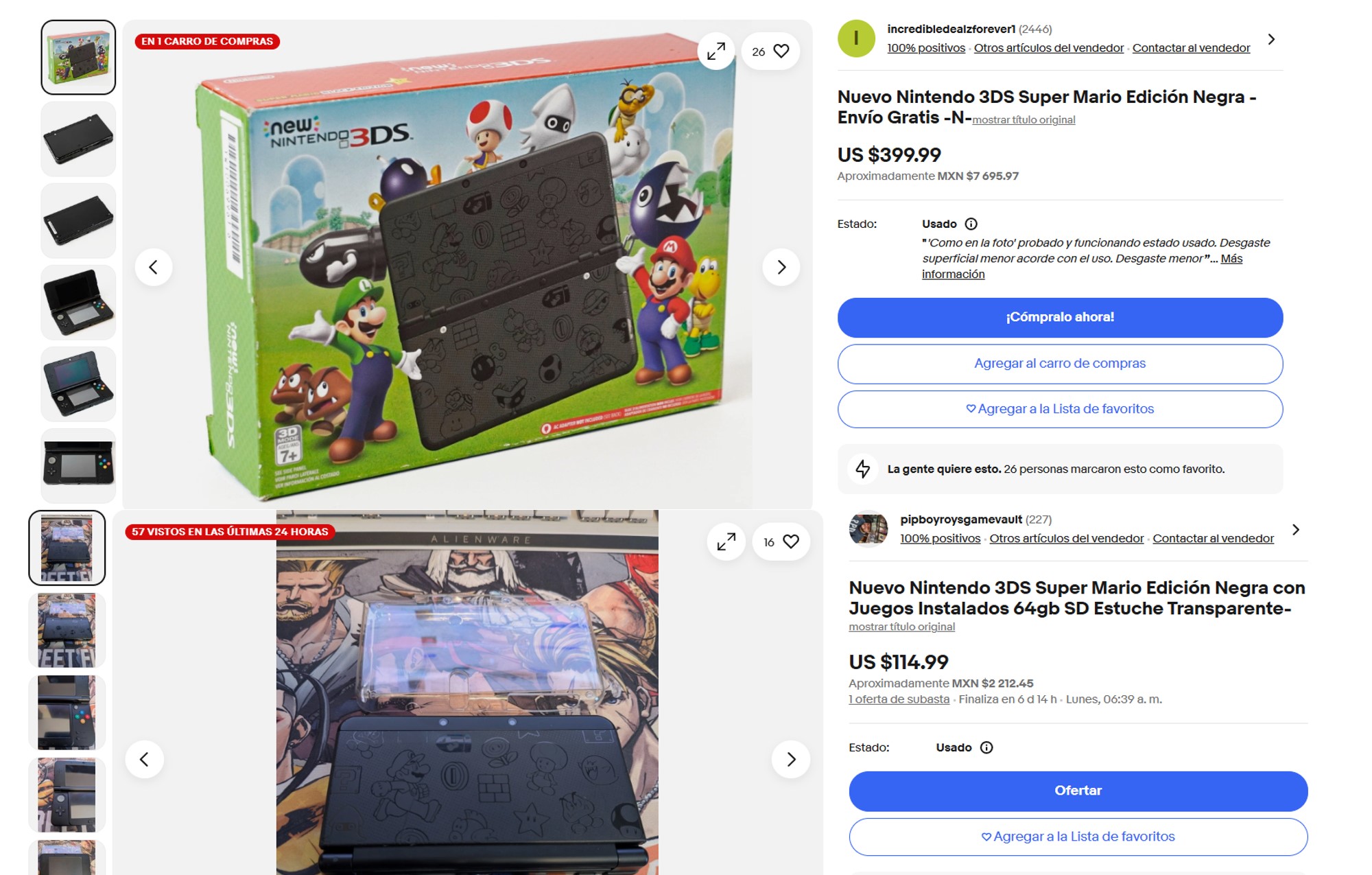 El New Nintendo 3DS - Super Mario Black Edition se vende a precios muy elevados en eBay
