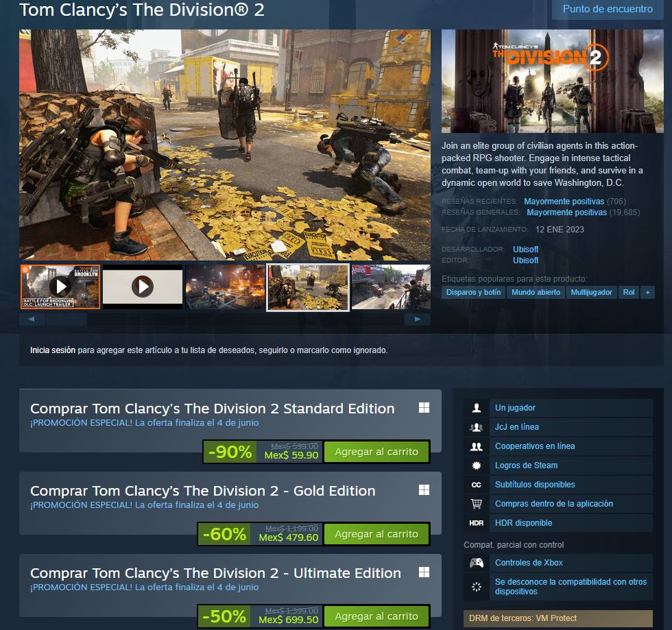 The Division 2 está disponible barato en Steam