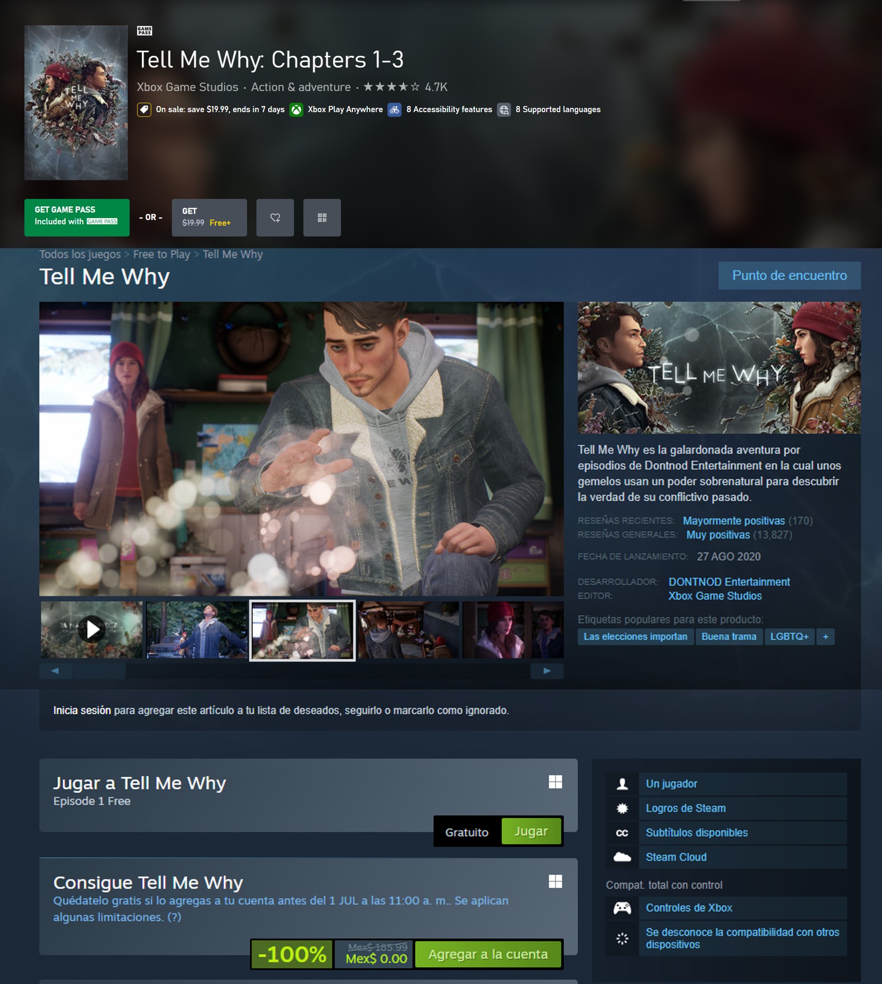 Tell Me Why tiene 100% de descuento y está gratis en Xbox y PC vía Steam